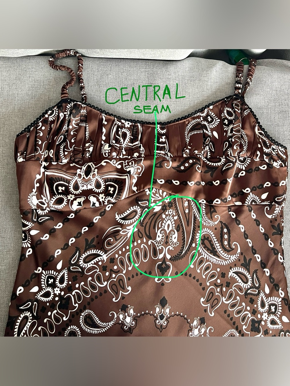 Camila Coelho Revolve Satin Paisley SpaghettiStraps Maxi dress brown white L - Picture 16 of 16